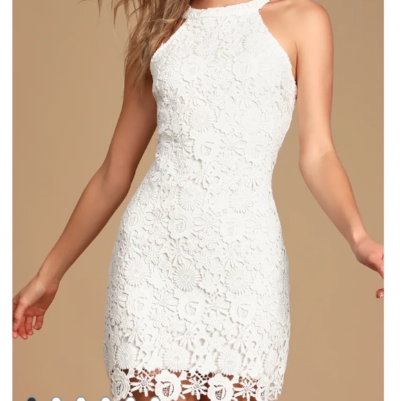 Lulu's White Lace Highneck Formal/Homecoming Dress - Picture 1 of 4